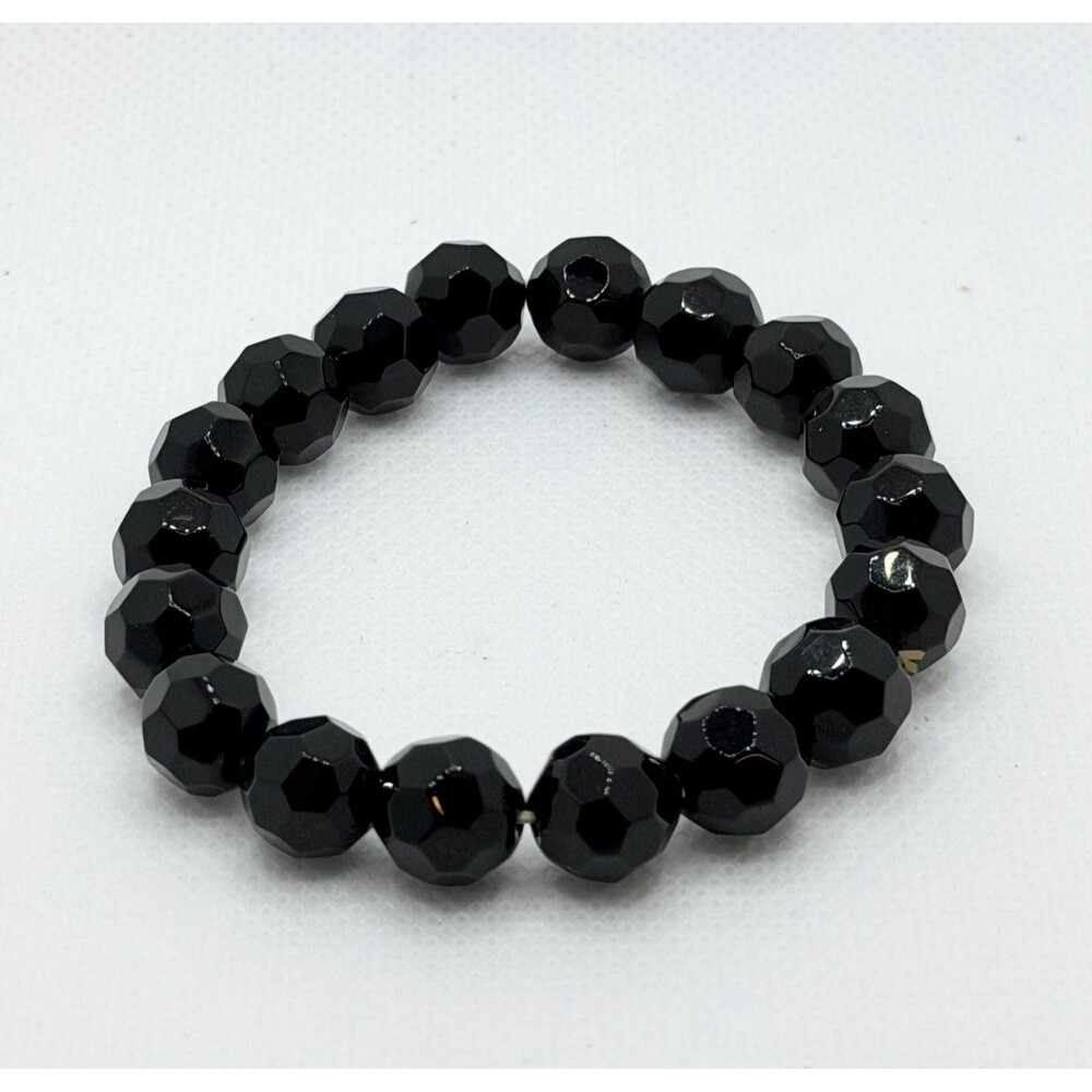 Faceted Black Onyx Bead Stretch Bracelet